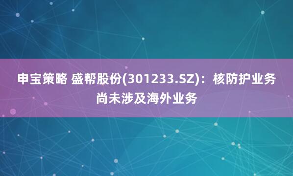 申宝策略 盛帮股份(301233.SZ)：核防护业务尚未涉及海外业务