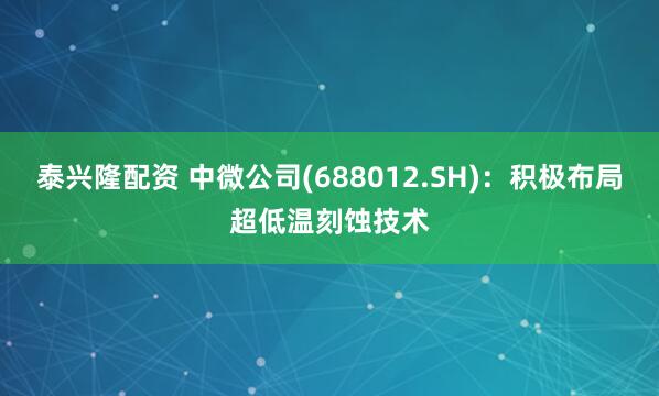 泰兴隆配资 中微公司(688012.SH)：积极布局超低温刻蚀技术